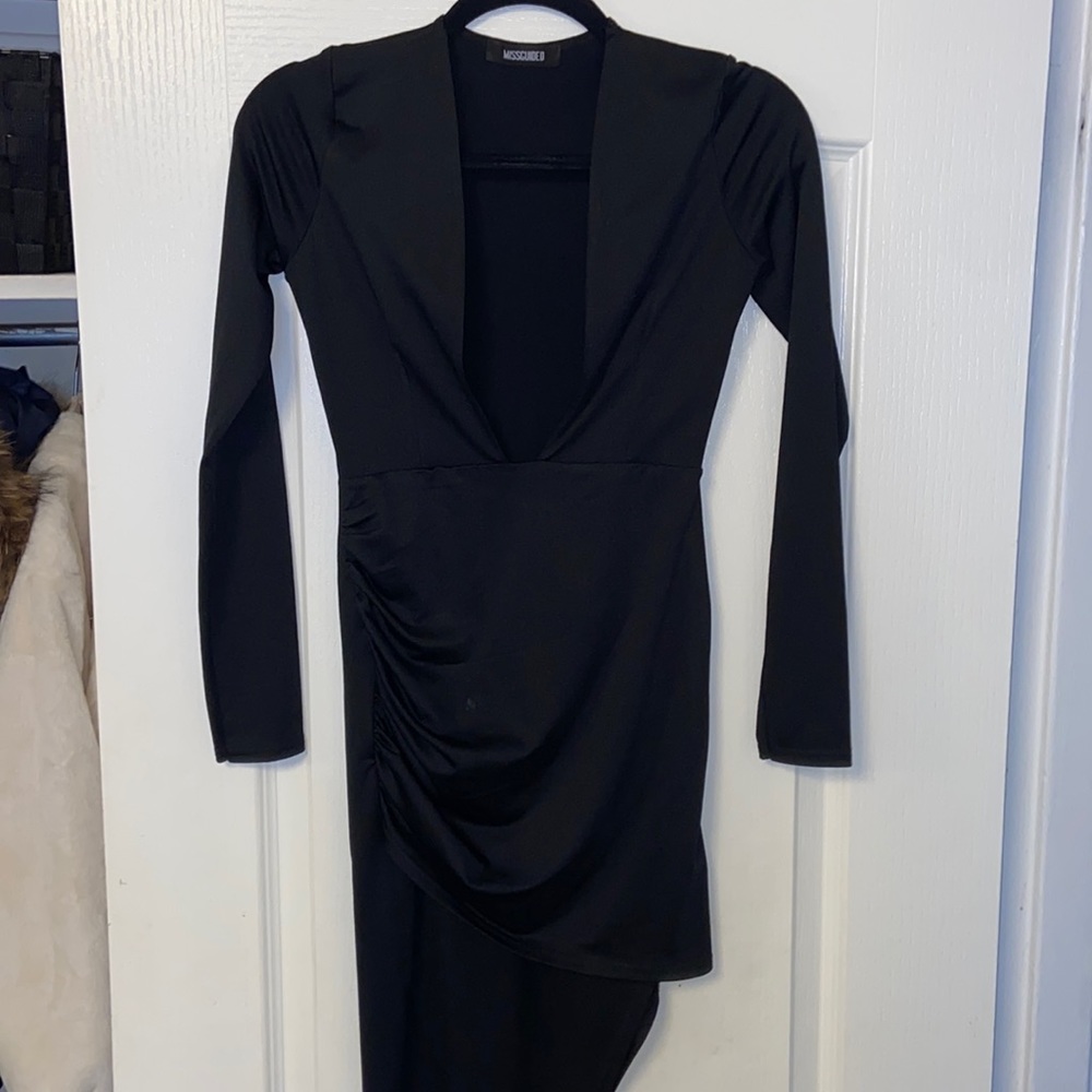 Missguided lowcut black long sleeve dress